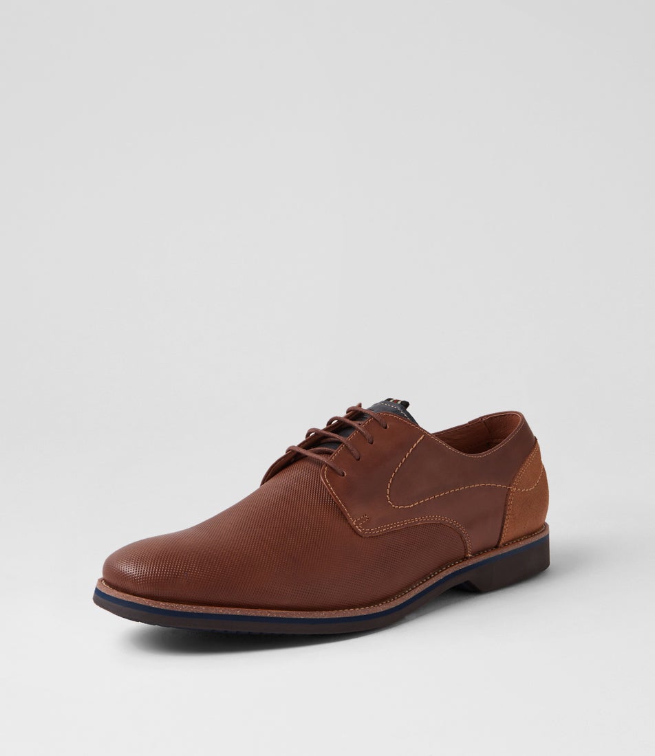 Calabria Print Dark Tan Leather Suede Lace Up Shoes