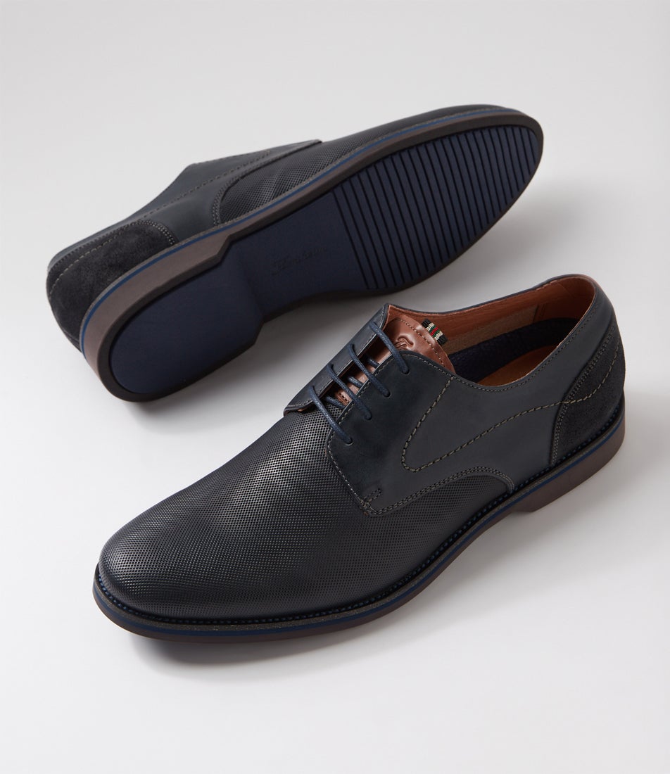 Calabria Print Navy Leather Suede Lace Up Shoes