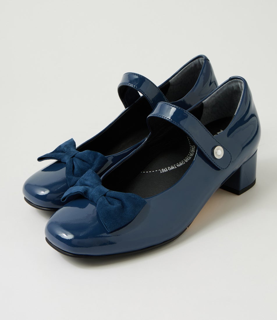 Kauras W Navy Patent Suede Bow Heels