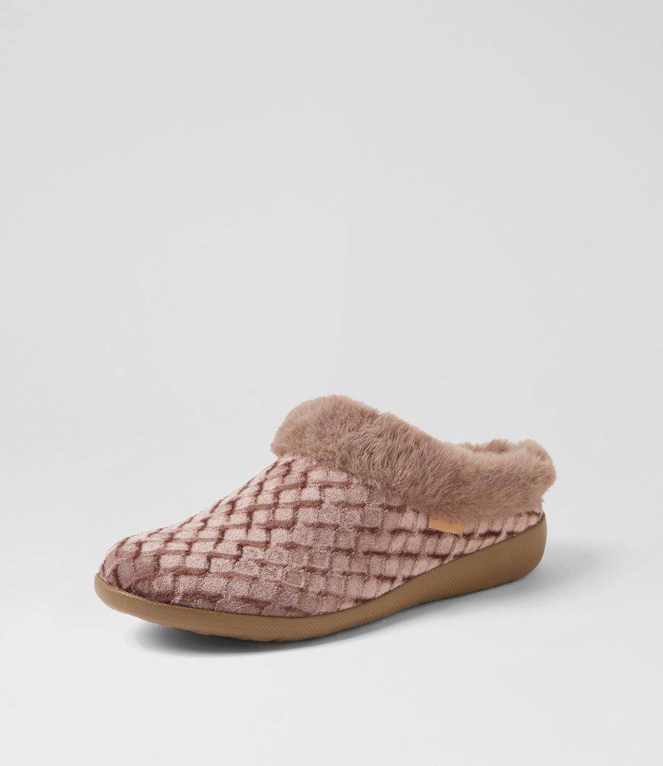 Fifi Xw Taupe Emboss Velvet Slippers