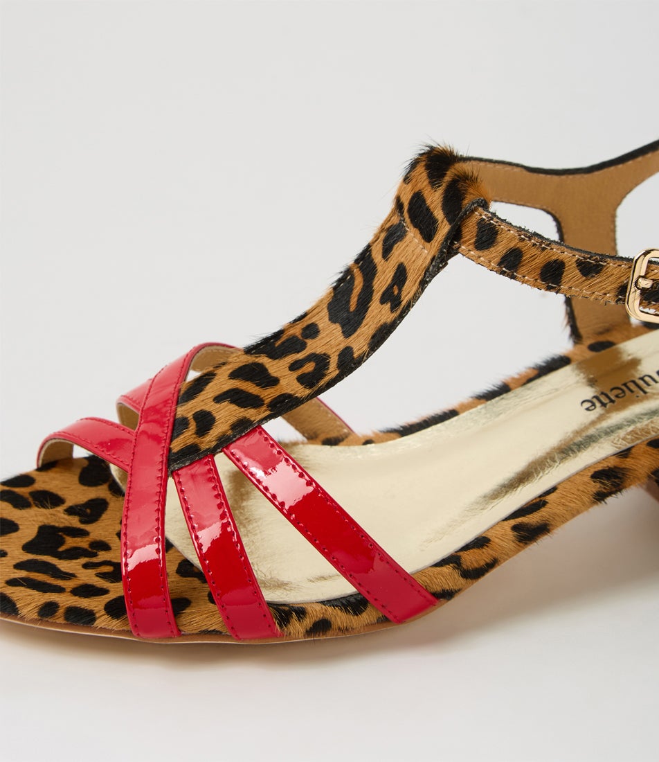 Tangots Red Tan Leopard Patent Leather Sandals