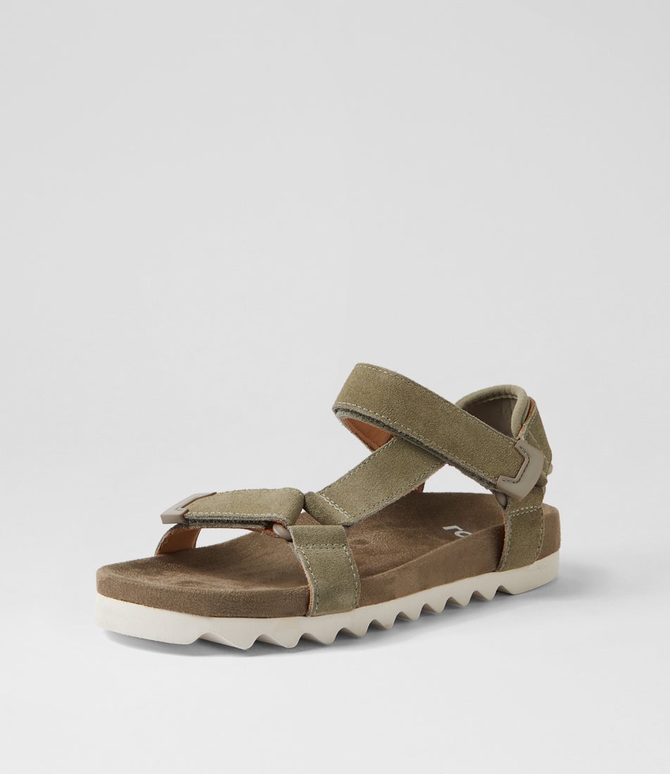 Sandal Tooth Wedge Sage White Fabric Sandals