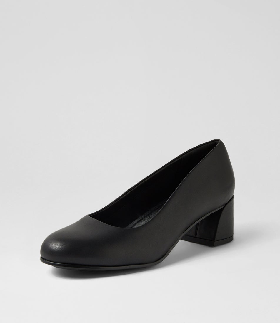 Vela Black Leather Heels