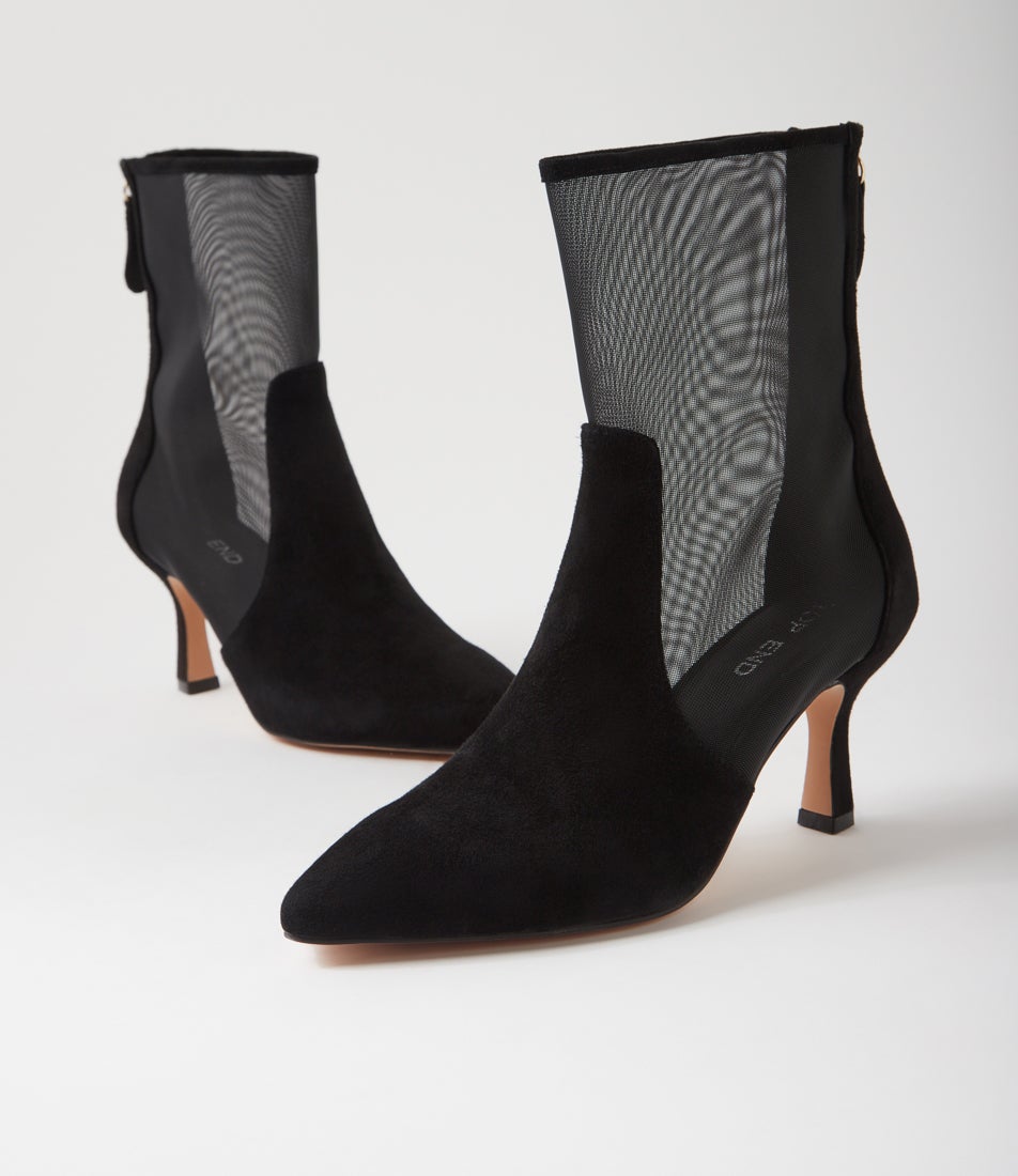 Lenka Black Suede Mesh Ankle Boots