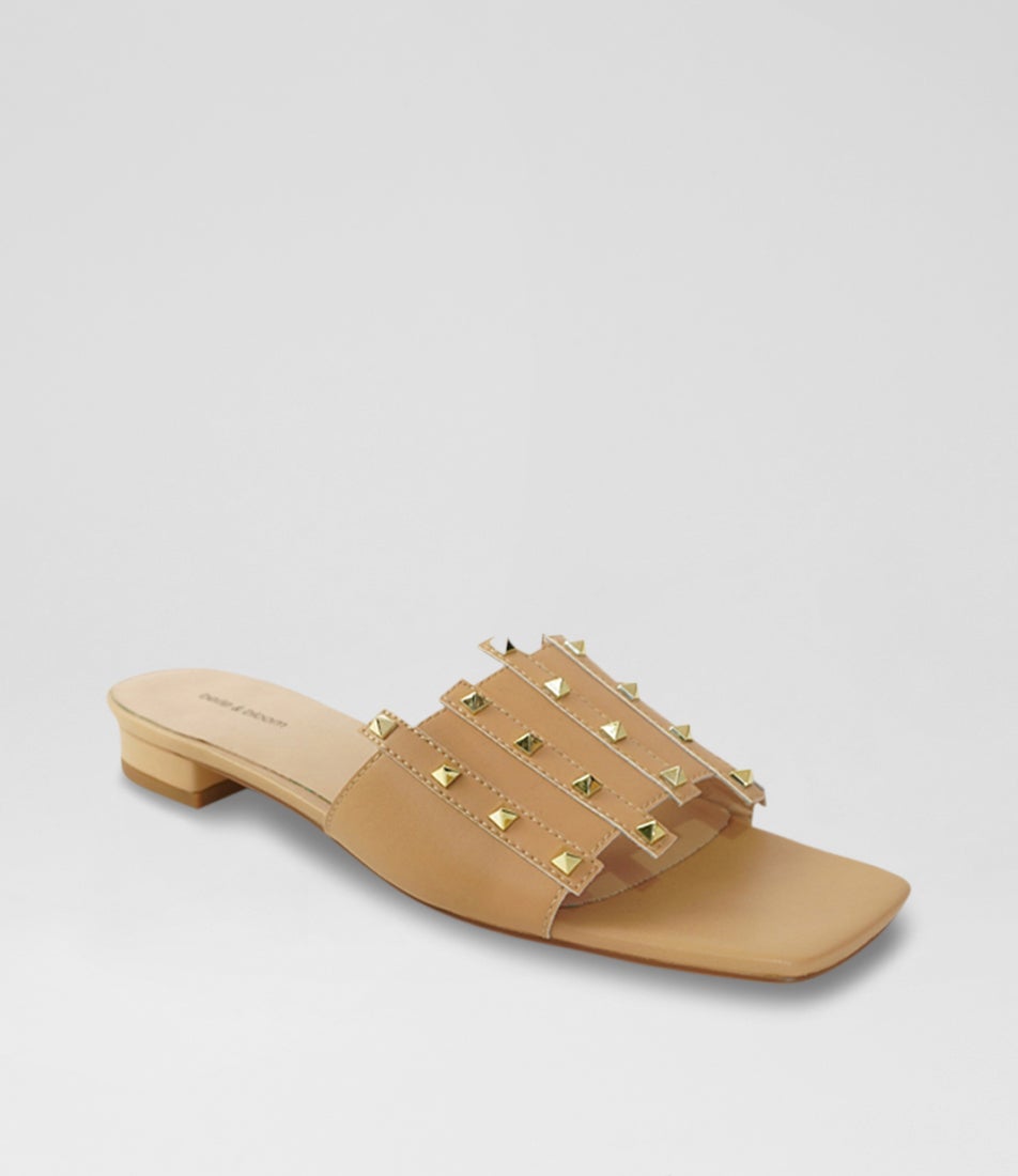 Pyramid Stud Tan Leather Mules