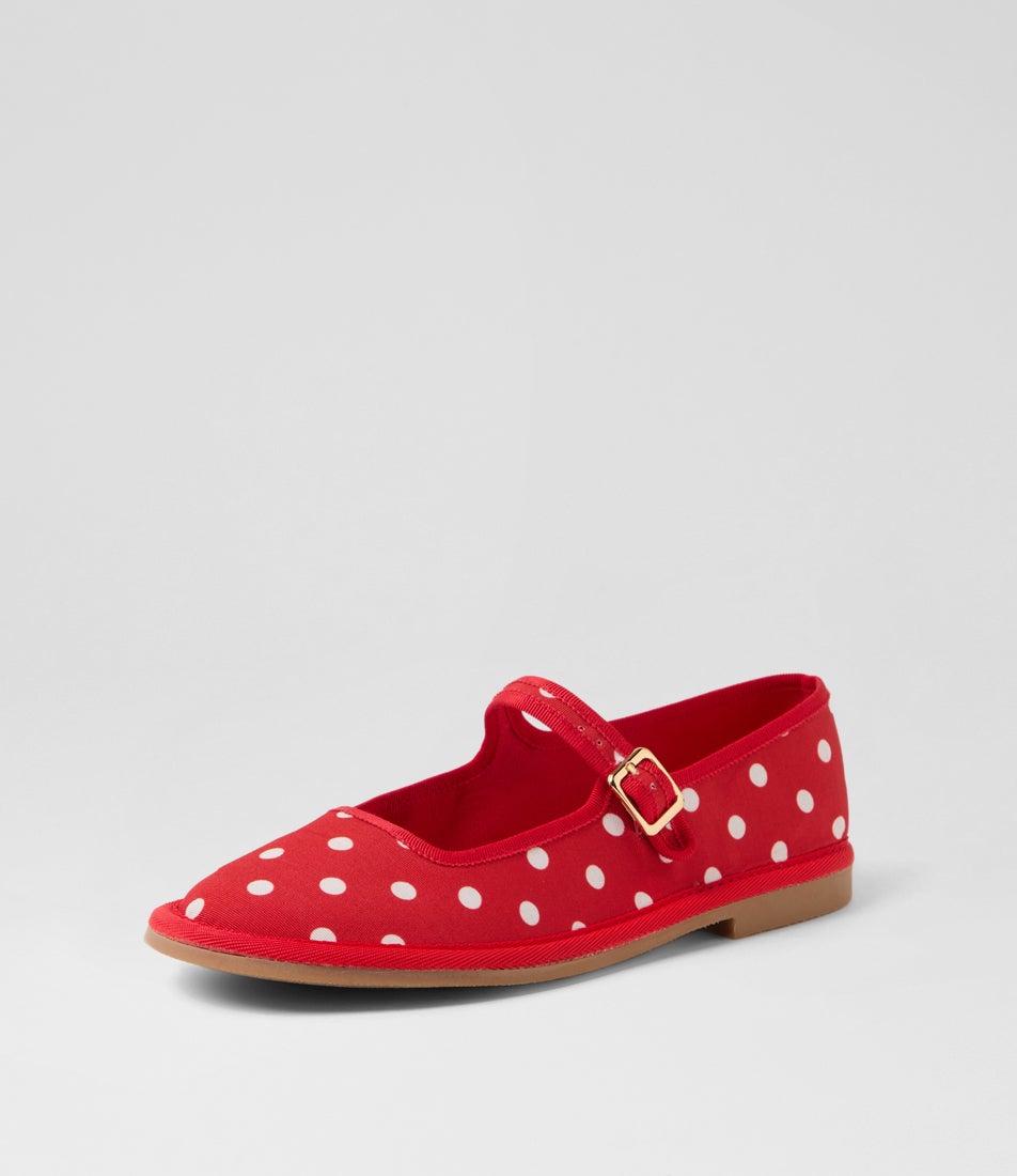 Lairoys Red White Spot Fabric Flat Shoes Lairoys Red White Spot Fabric Flat Shoes