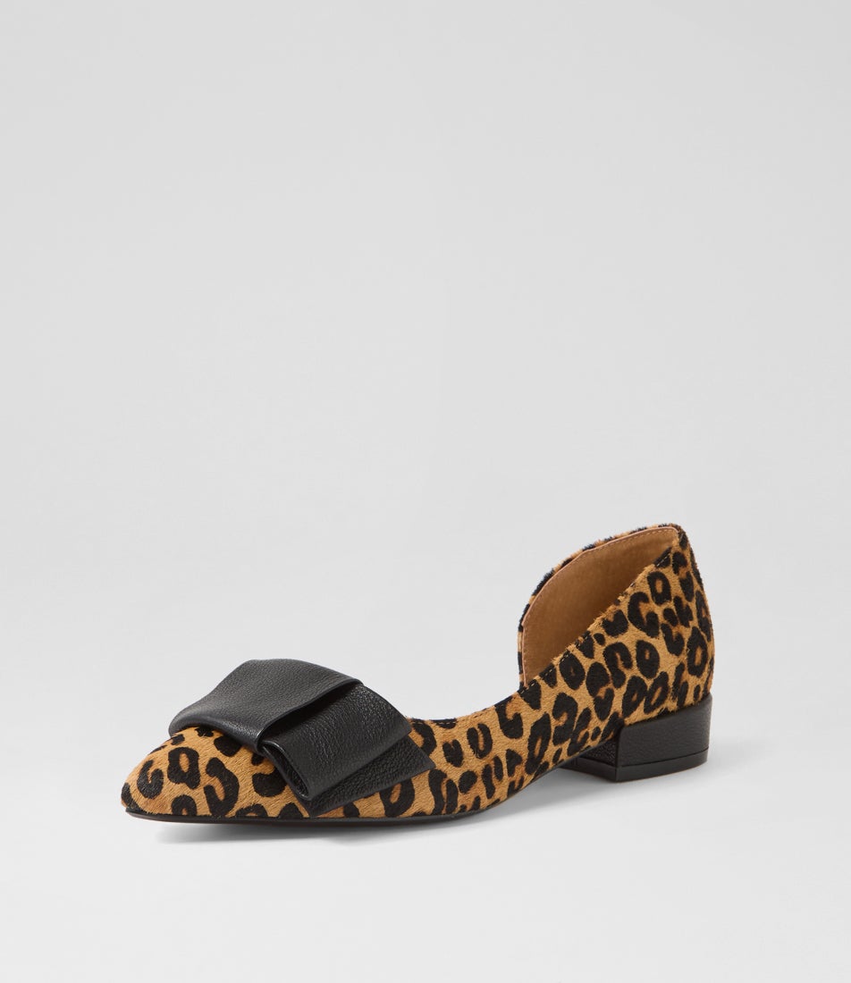 Etha Light Tan Leopard Black Pony Leather Ballet Flats