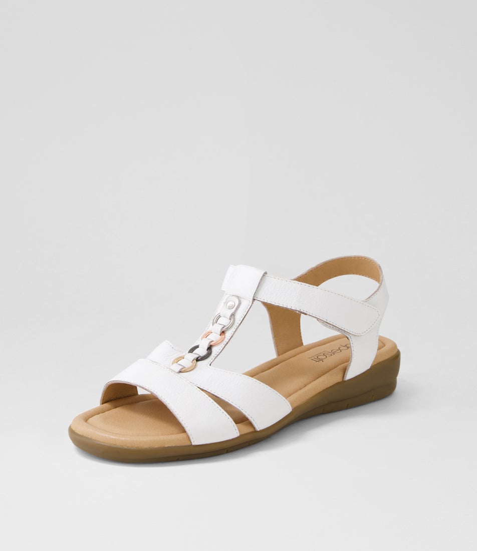 Frankie 2 White Metallic Trim Leather Sandals