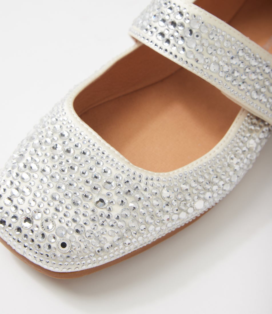 Pennsyl Ivory Silver Satin Leather Ballet Flats