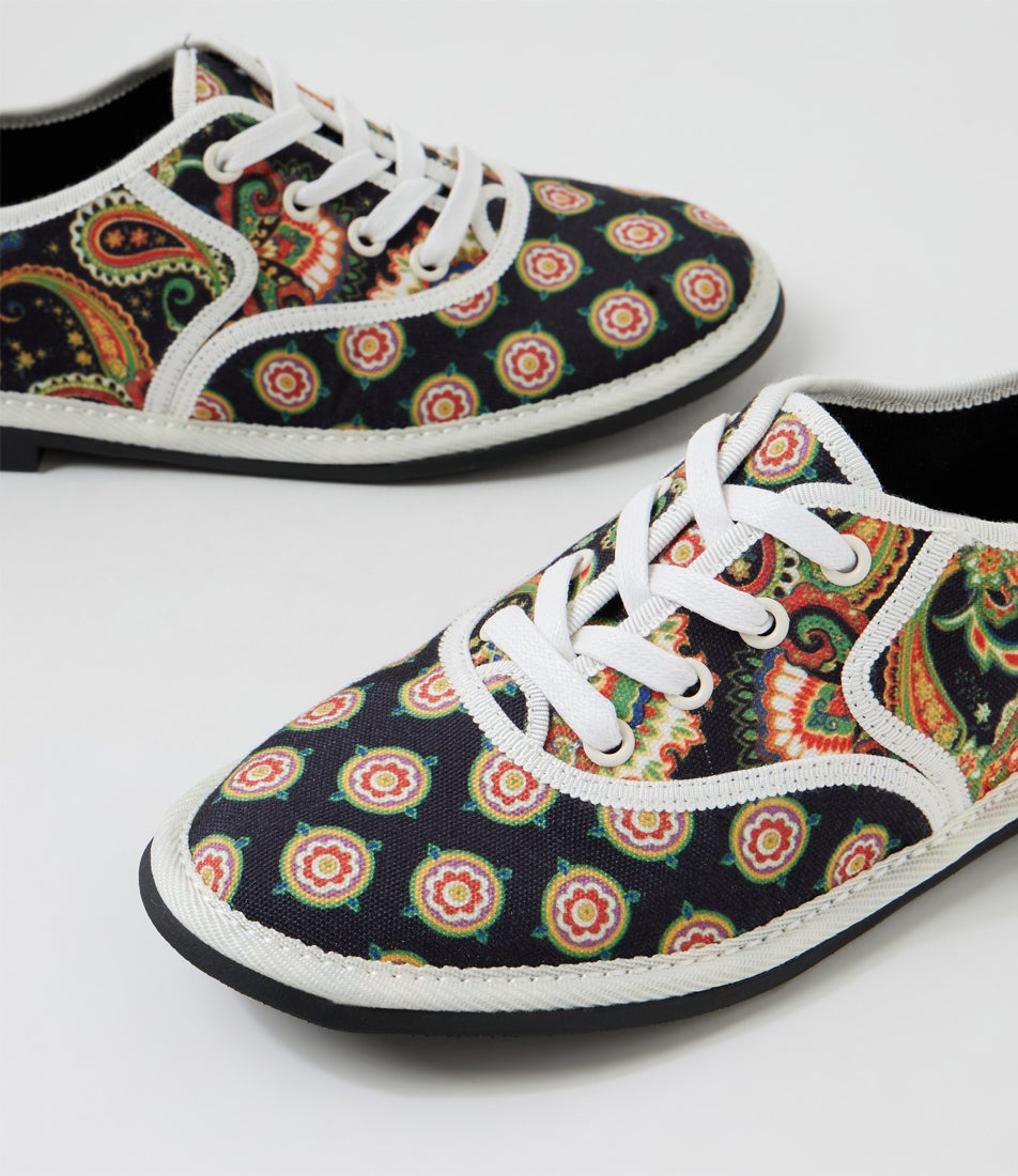 Lottes Black Multi Fabric Lace Up Flats