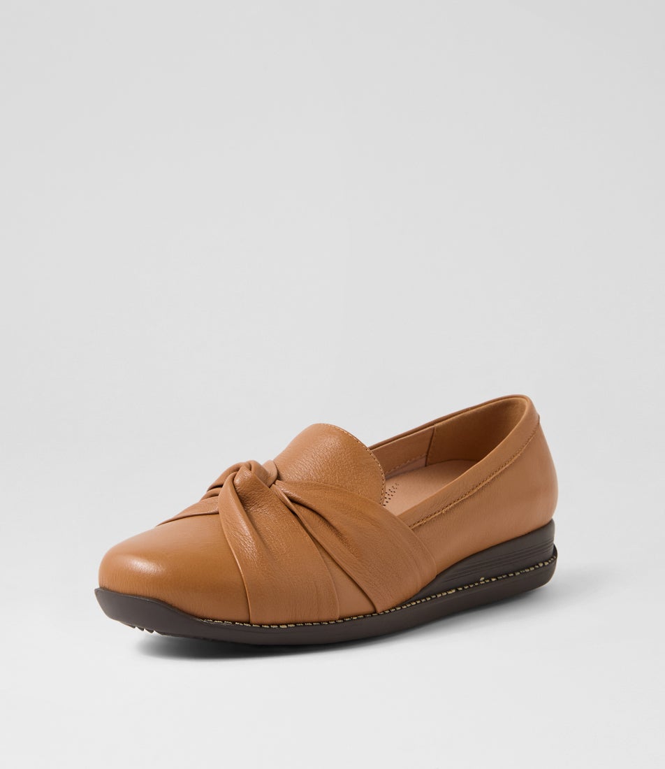 Inies Dark Tan Brown Leather Flat Shoes