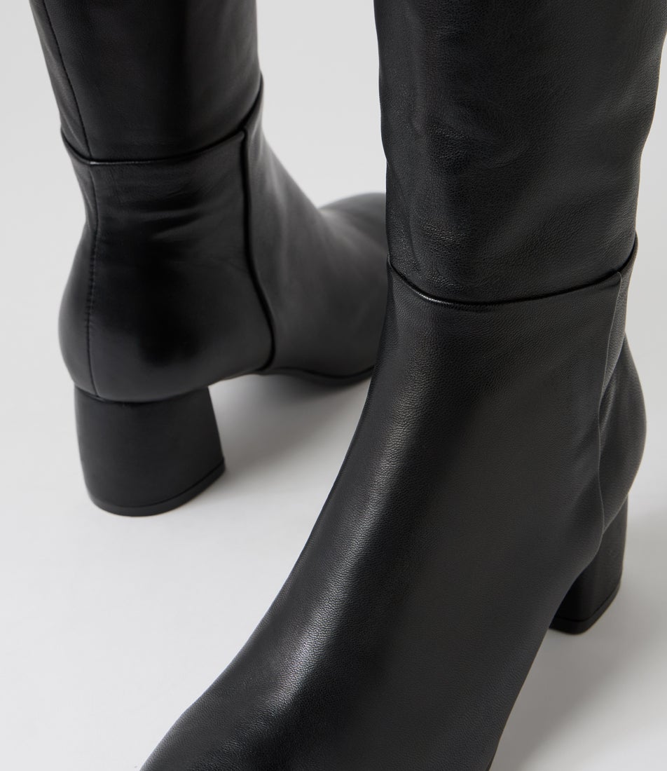 Felman Black Leather Knee High Boots