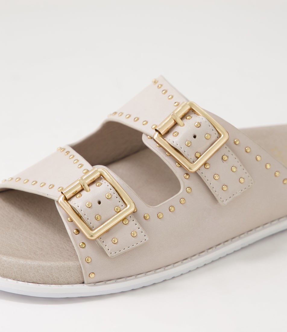 Havro W Almond Pale Gold Leather Slides