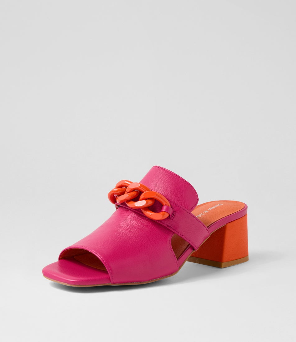 Fresley Fuchsia Orange Leather Sandals
