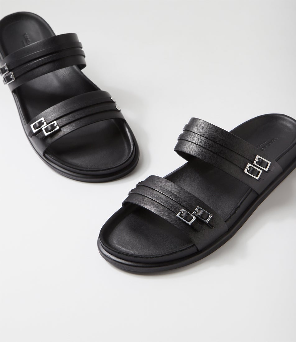 Effie Black Leather Slides