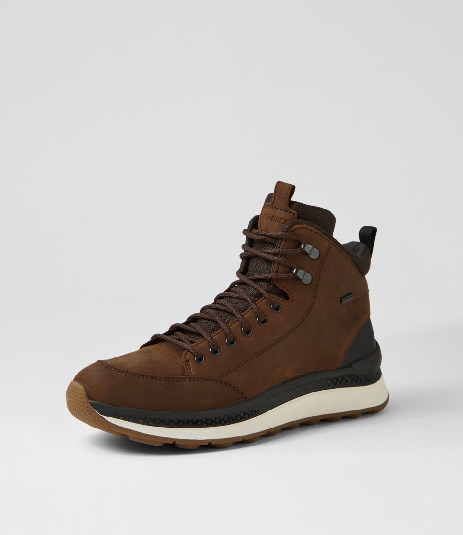 U Spherica Actif X2 B Abx A Coffee Black Leather Lace Up Boots