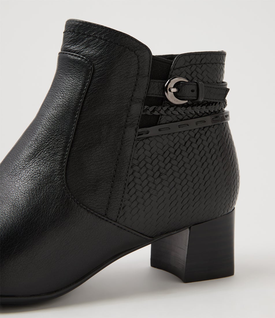 Mayas Black Leather Patent Ankle Boots