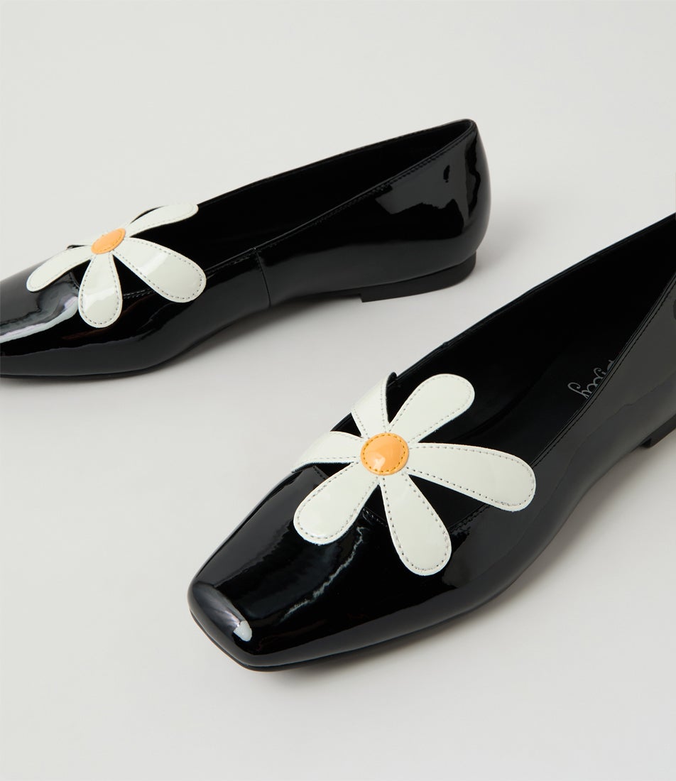 Daizzy Black Patent Pu Flat Shoes