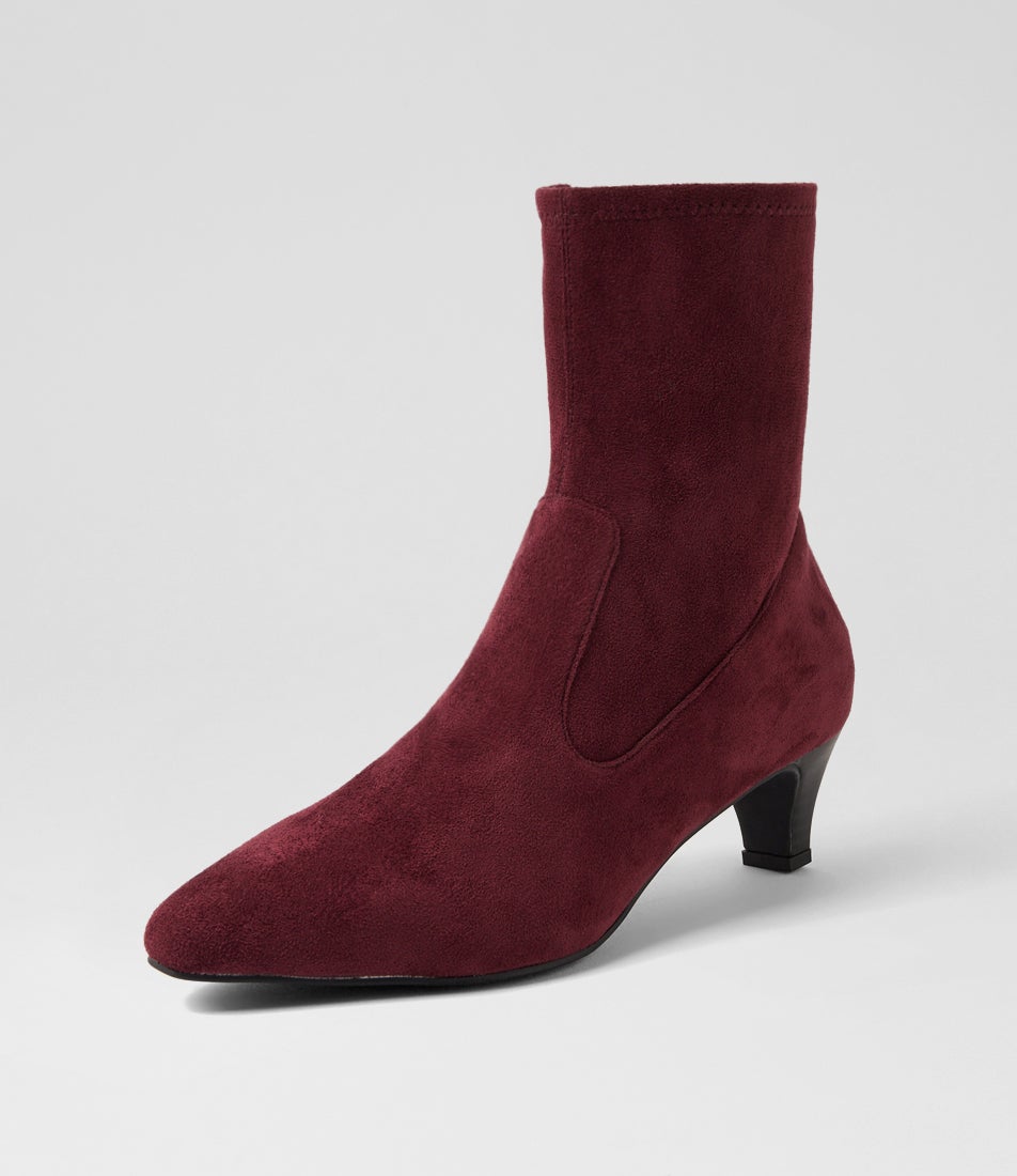 Linsai Burgundy Stretch Microsuede Ankle Boots
