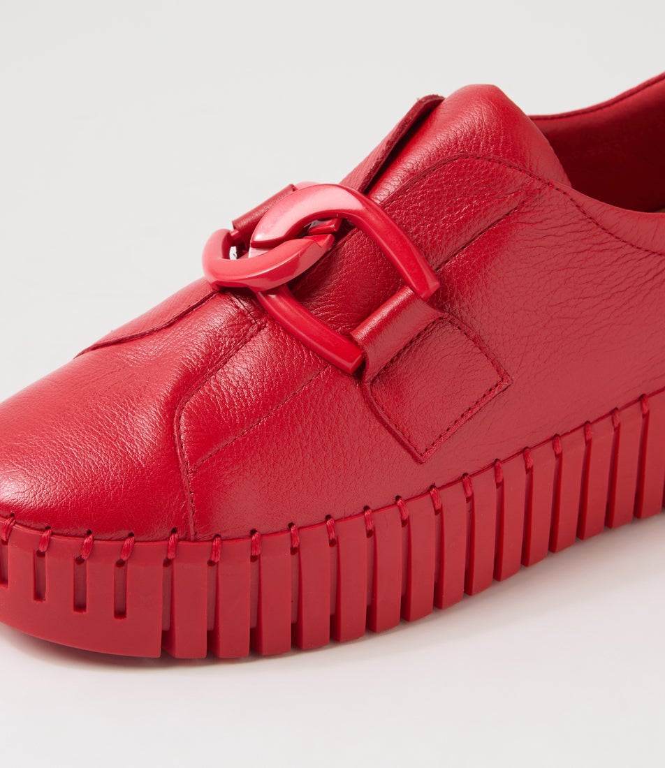 Breeza Red Leather Flat Shoes