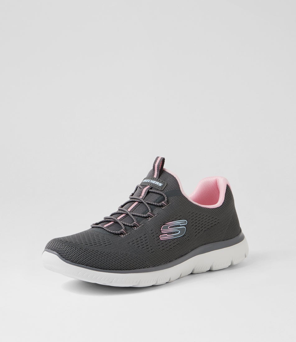 Summits Charcoal Pink Fabric Sneakers