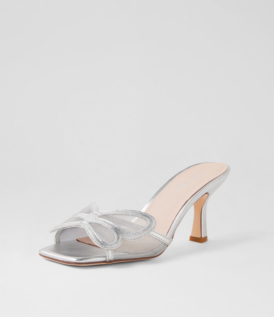 Loticia Silver Leather Mesh Sandals
