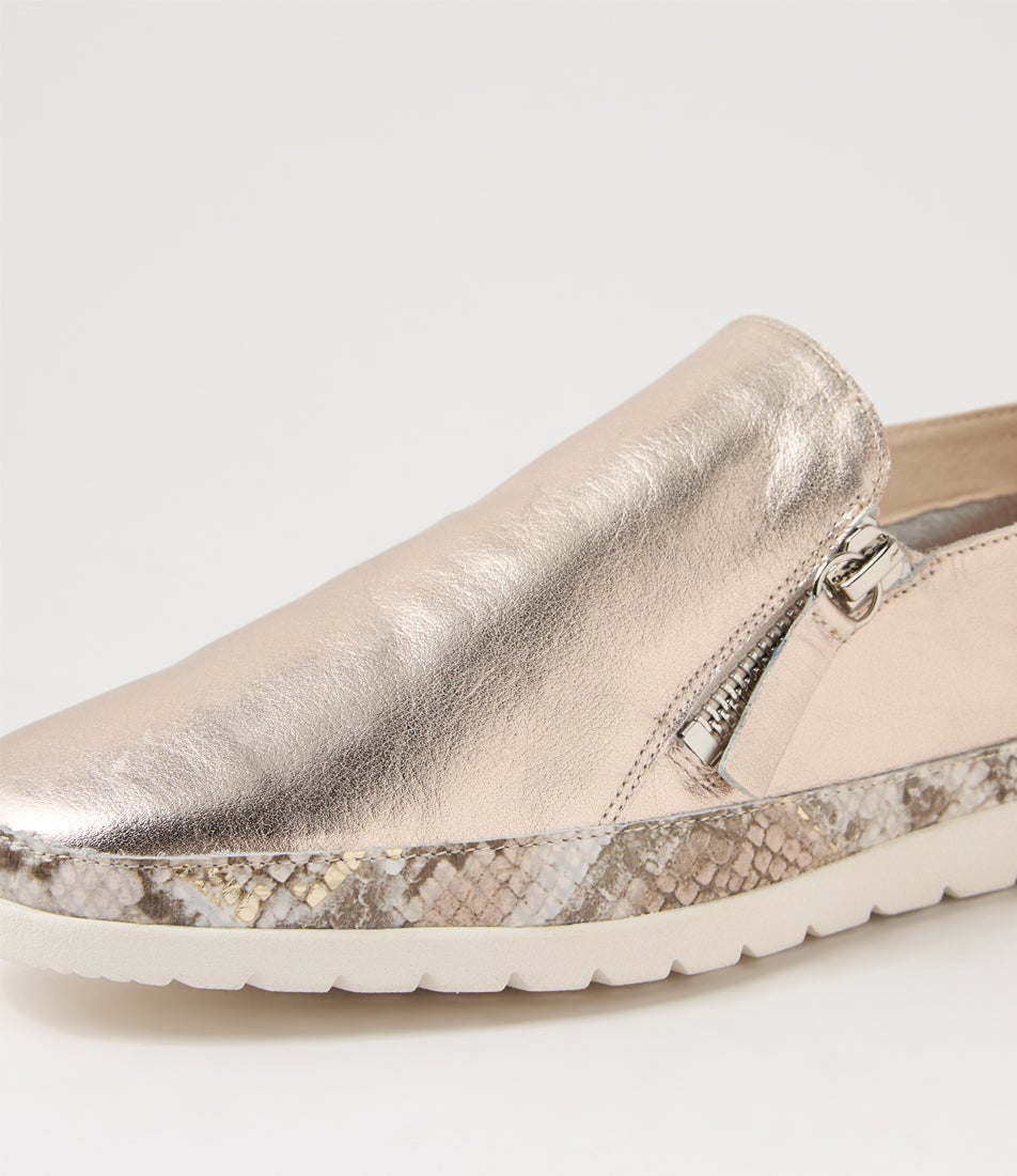 Ashli Platino Neutral Metallic Leather Snake Flat Shoes