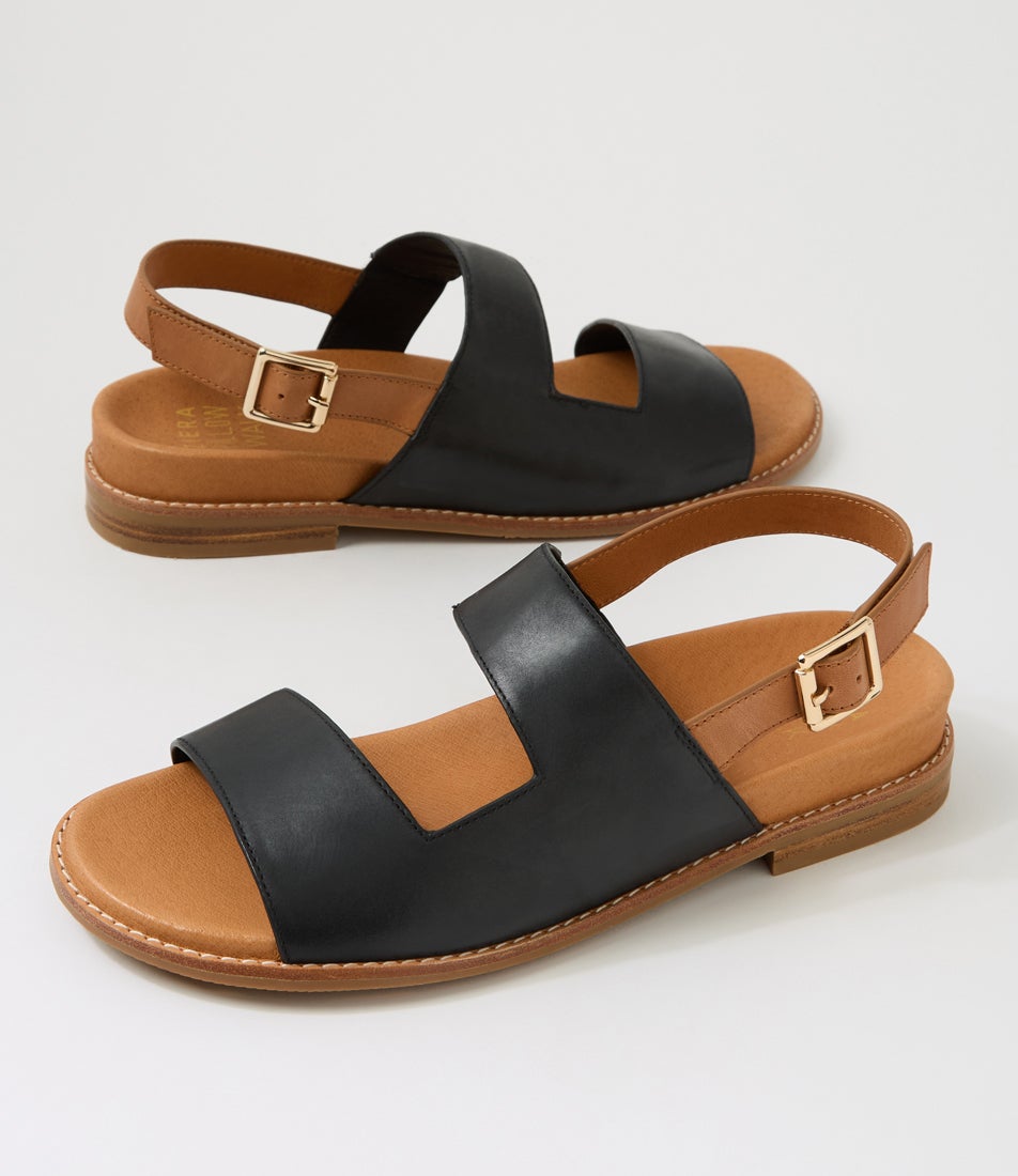 Junro W Black Tan Leather Sandals