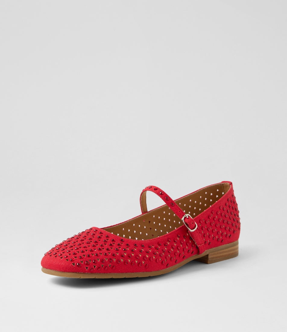 Pheonix Red Fabric Jewels Ballet Flats
