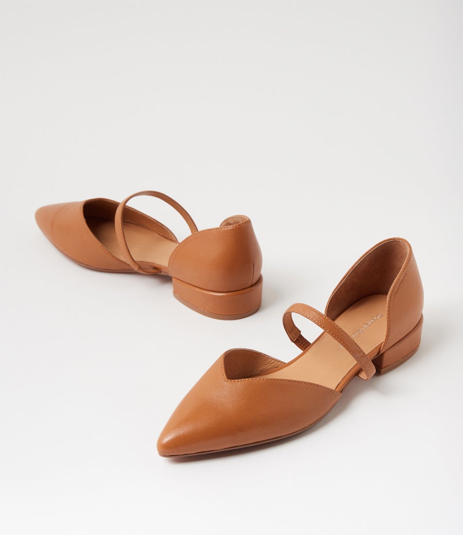 Editta Dark Tan Leather Flat Shoes
