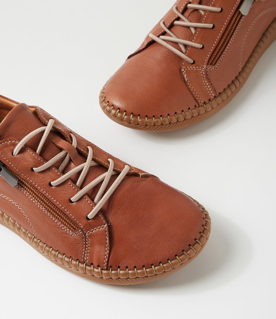 Casity Tan Leather Lace Up Flats