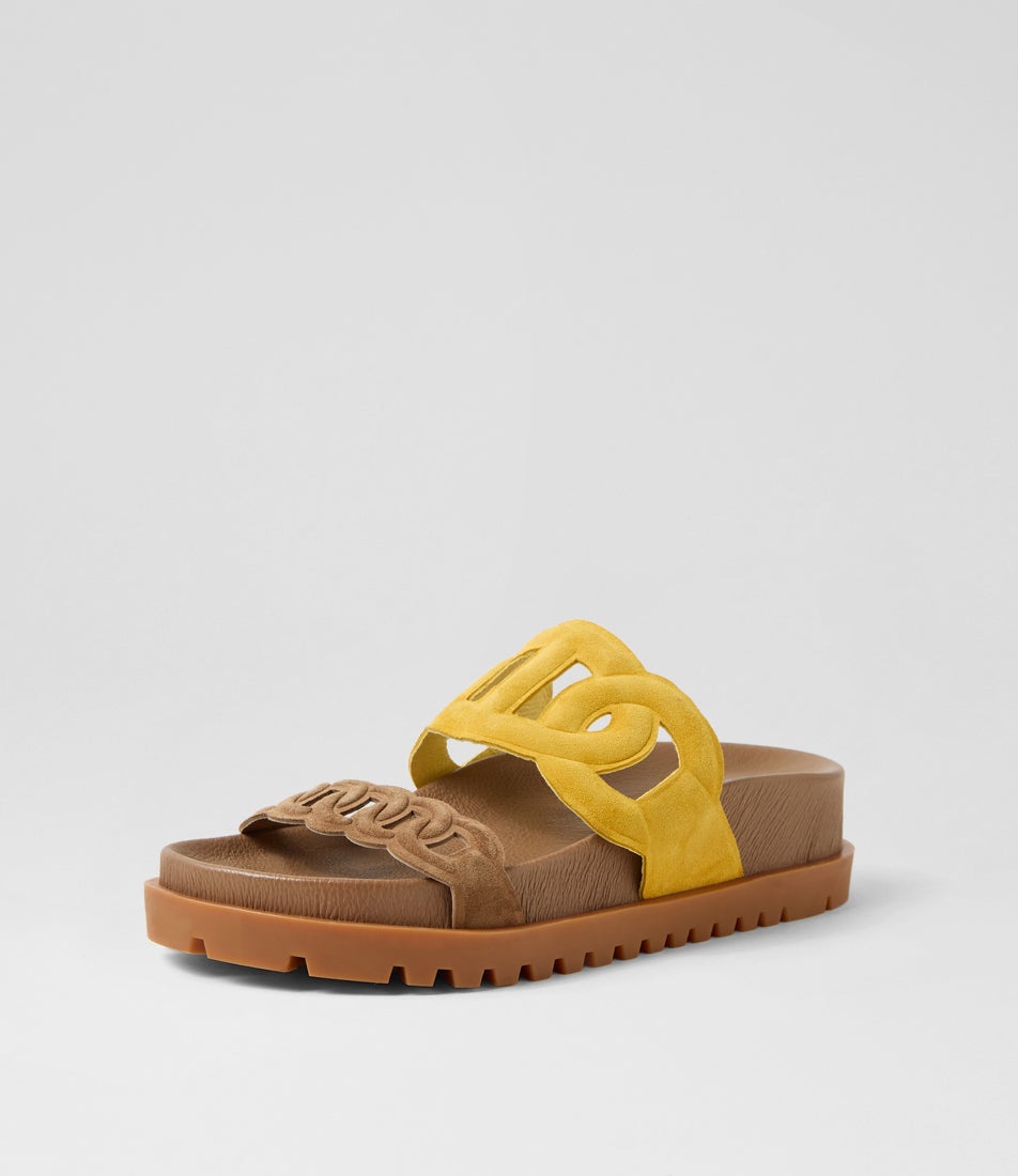 Ursula Light Choc Yellow Suede Slides