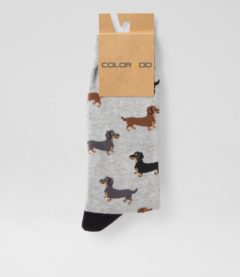Daschund Grey Multi Cotton Socks
