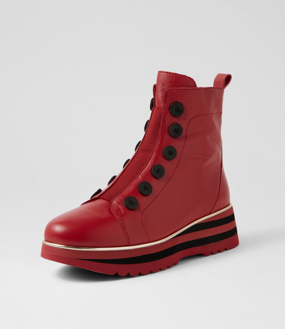 Elrick Dark Red Black Leather Ankle Boots
