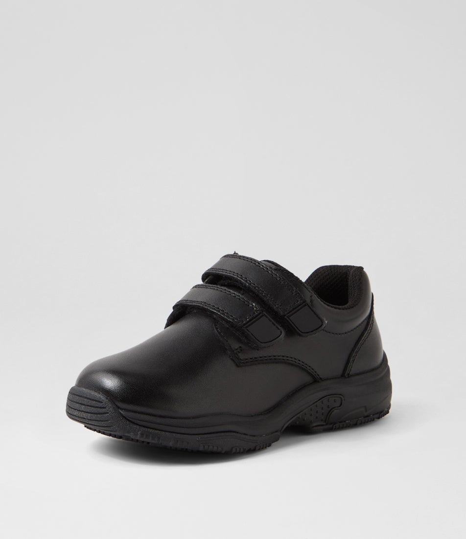 Hybrid Junior E Adj Db Junior Black Leather Flat Shoes
