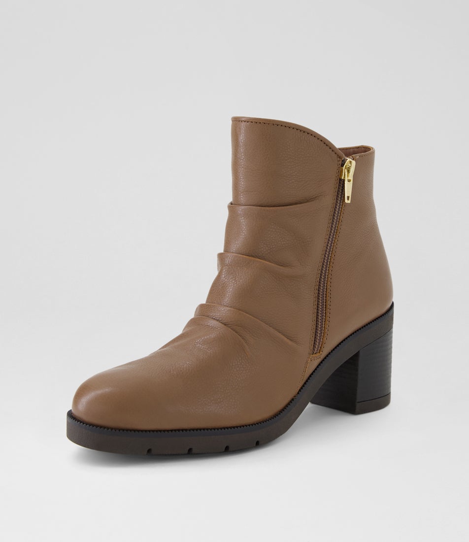Aralie Mid Taupe Leather Ankle Boots