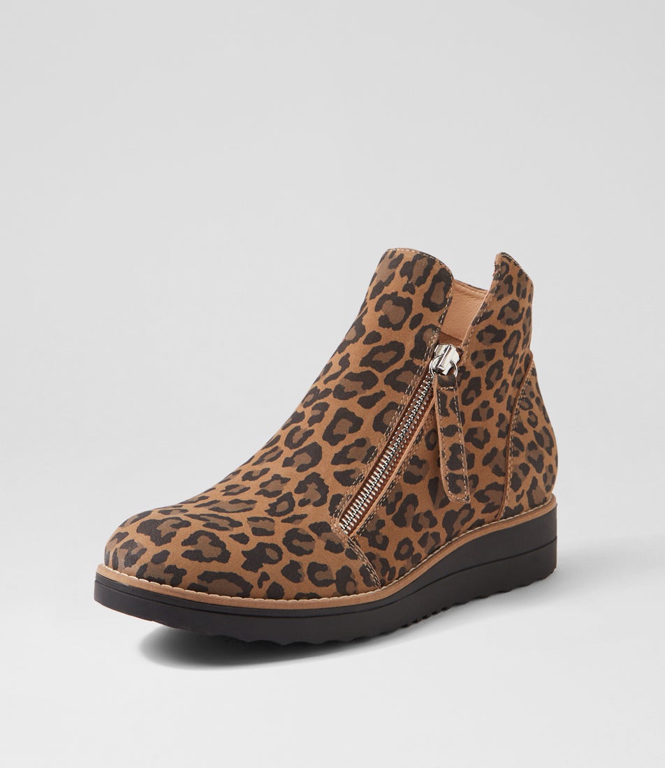 Olise Camel Leopard Black Suede Ankle Boots