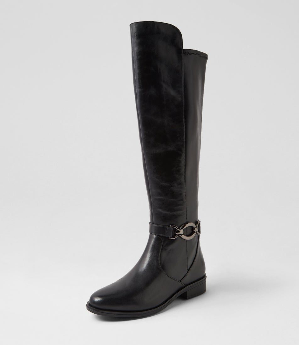 Seojin Xf Black Leather Stretch Knee High Boots