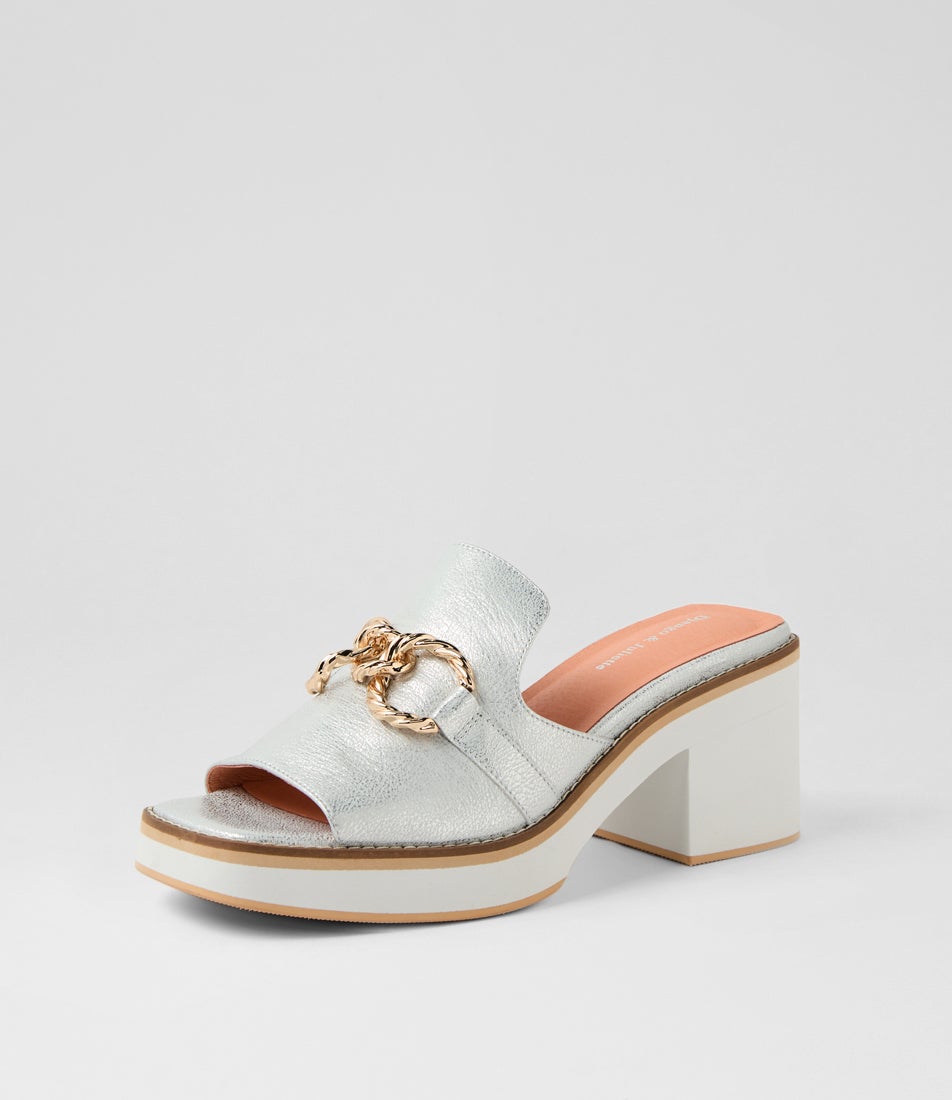 Jamms White Silver Wash Leather Sandals