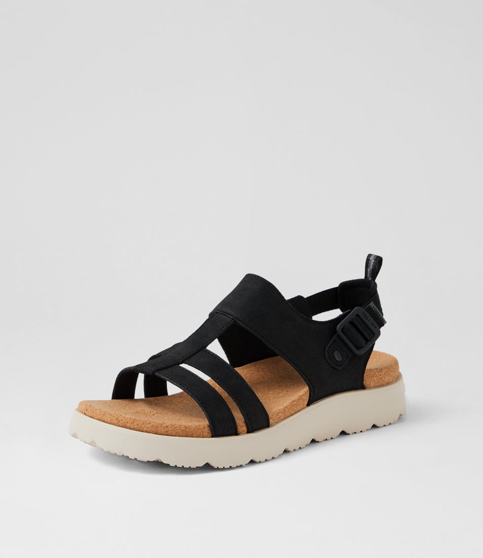 Fleur Backstrap Black Leather Sandals