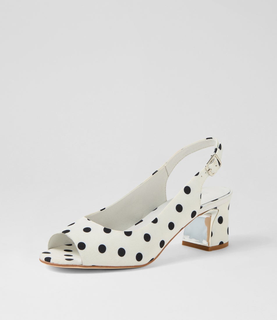 Jackiest White Black Spot Fabric Sandals