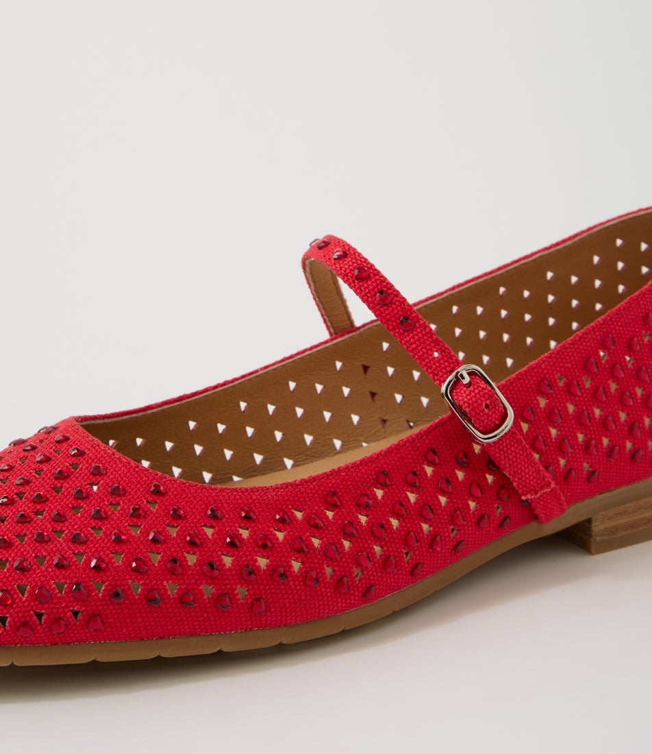 Pheonix Red Fabric Jewels Ballet Flats