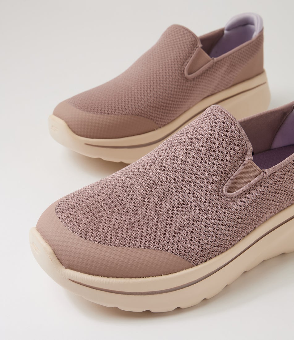 Go Walk Arch Fit N Joy Taupe Lavender Fabric Sneakers