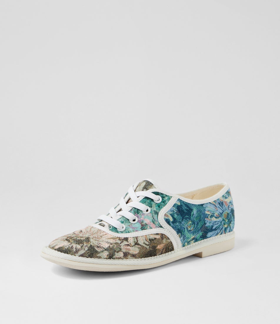 Lottes Autumn Floral Fabric Lace Up Flats