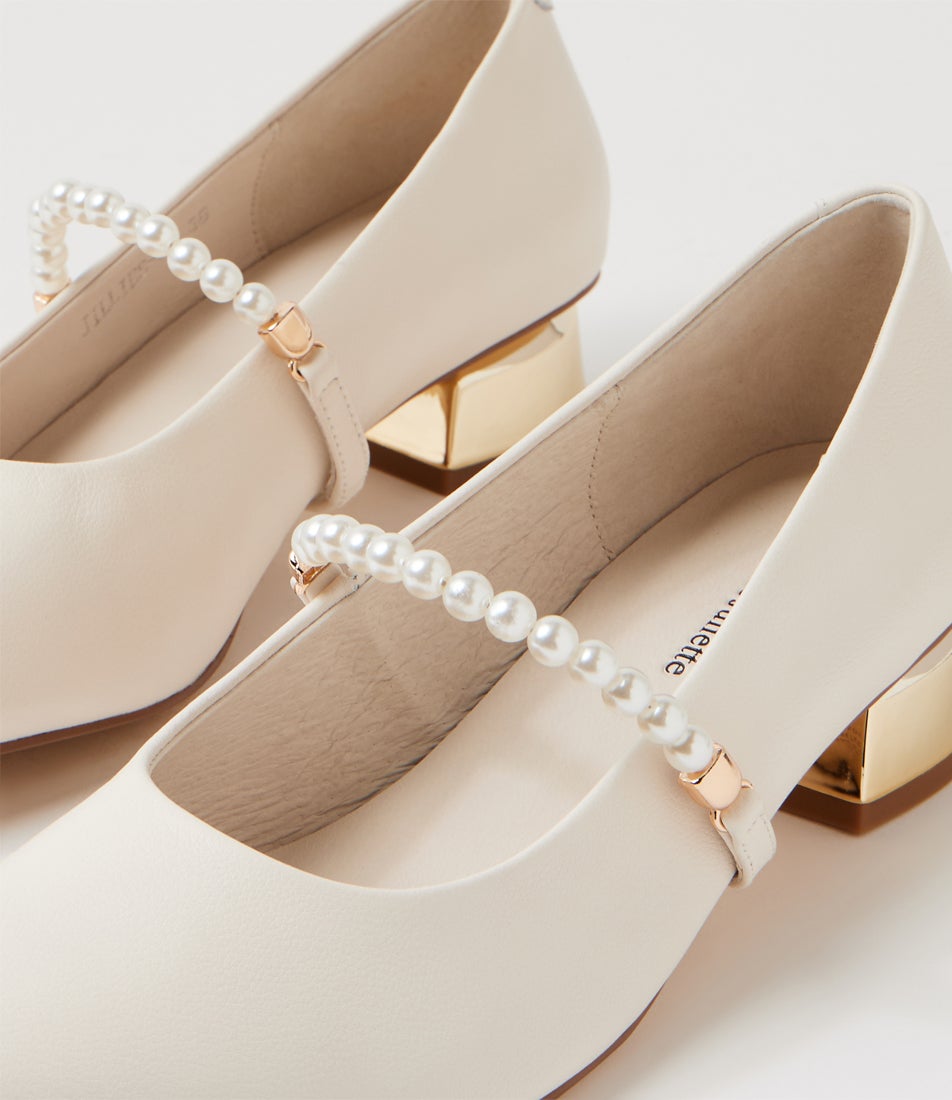 Jillies Ivory Leather Flat Shoes