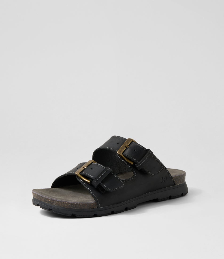Salton Black Leather Slides