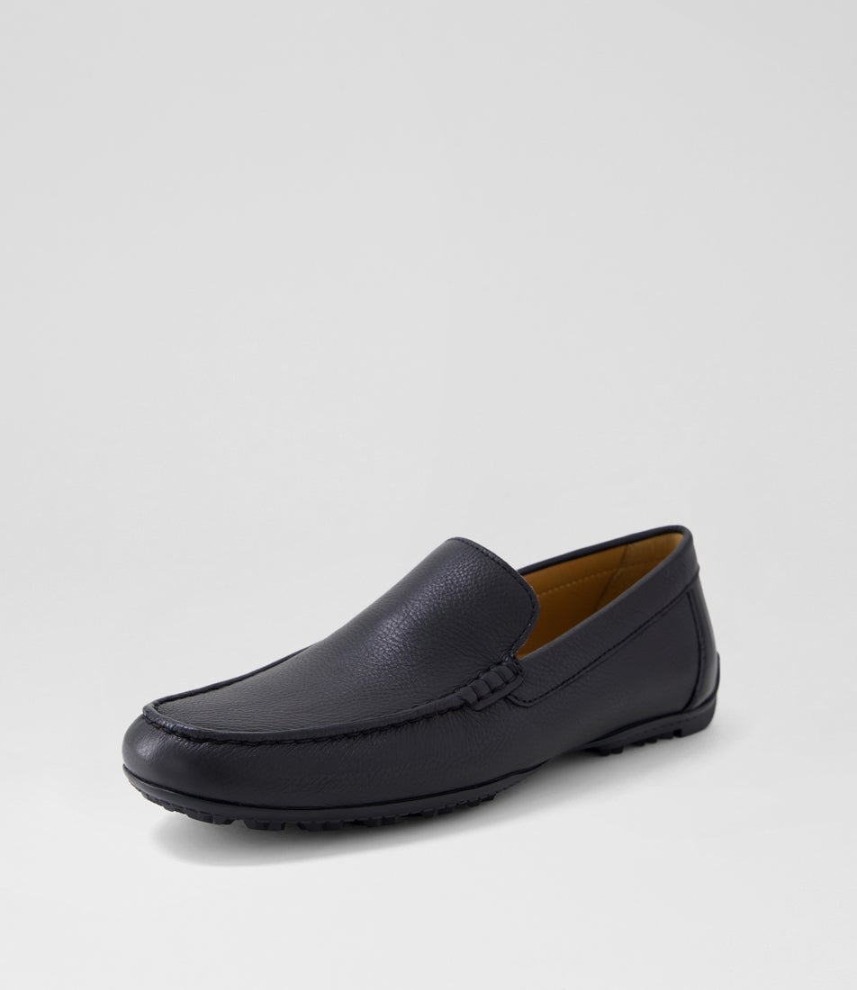 U Kosmopolis Grip A Black Tumble Leather Flat Shoes