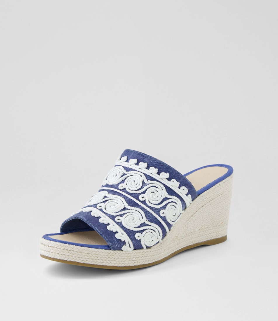 Pelexa Blue Distressed Denim Natural Leather Sandals