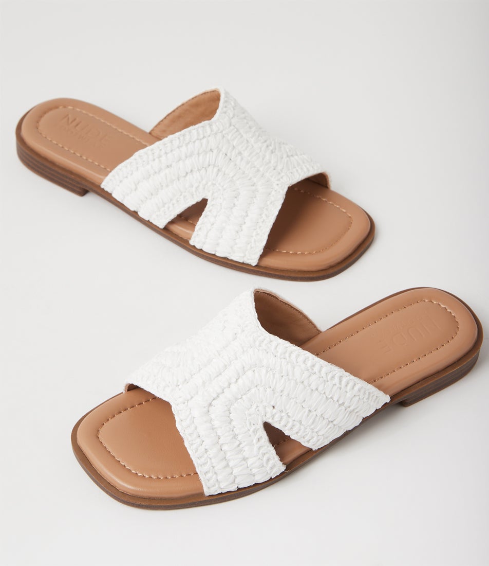Darcy White Leather Slides