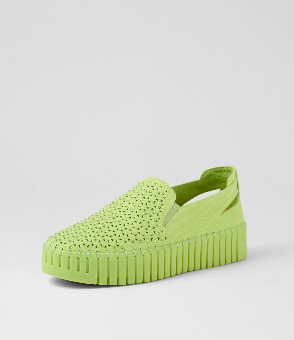 Bidella Lime Fabric Jewels Sneakers